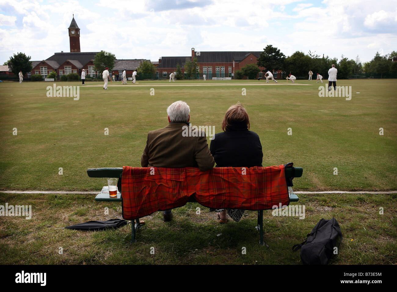 Cricket Werneth V Radcliffe spectators , Oldham Stock Photo