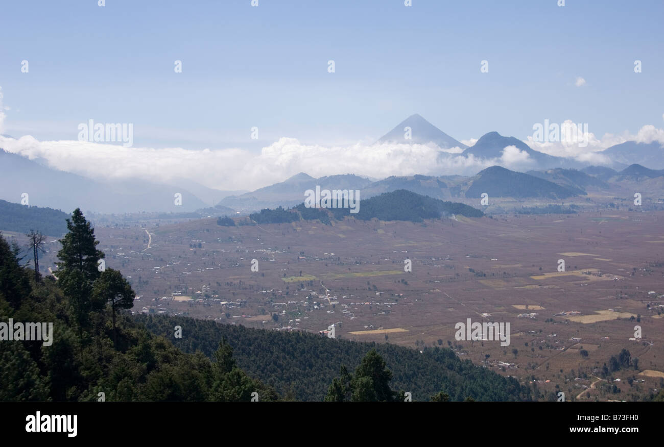 View from the highest point of the Inter American Highway in Guatemala between Quetzaltenango and Los Encuentras. Stock Photo