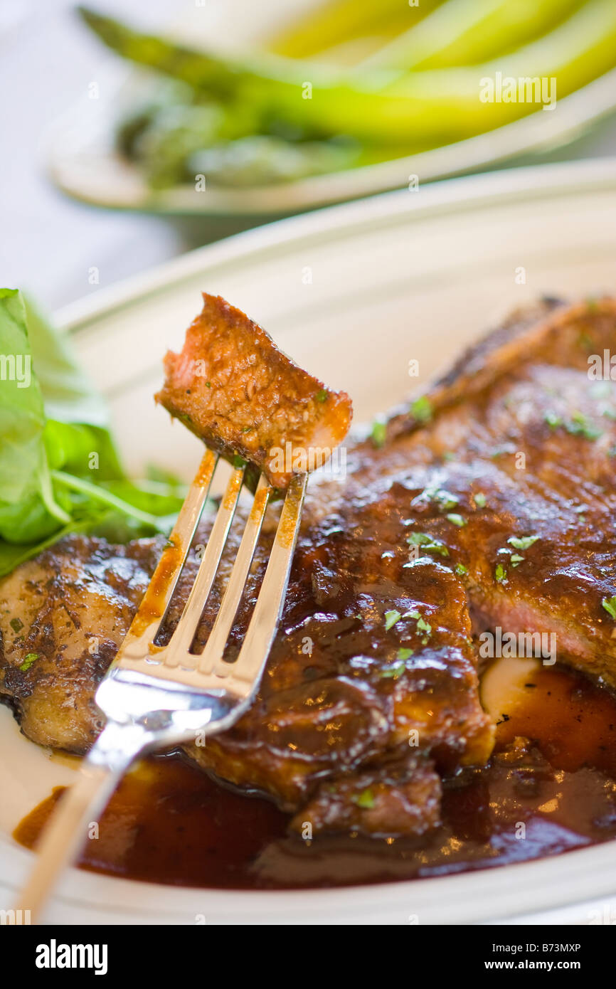New York steak with red wine and shallot sauce Slys Restaurant