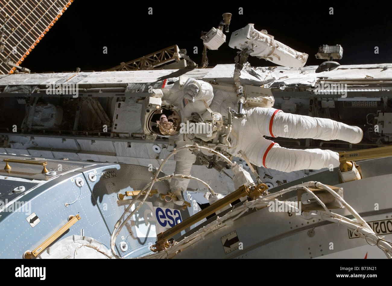 Astronaut Rex Walheim at the International Space Station on Feb. 15, 2008 Stock Photo