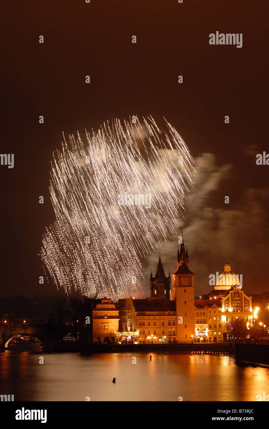 New Year Fireworks in Prague Stock Photo Alamy