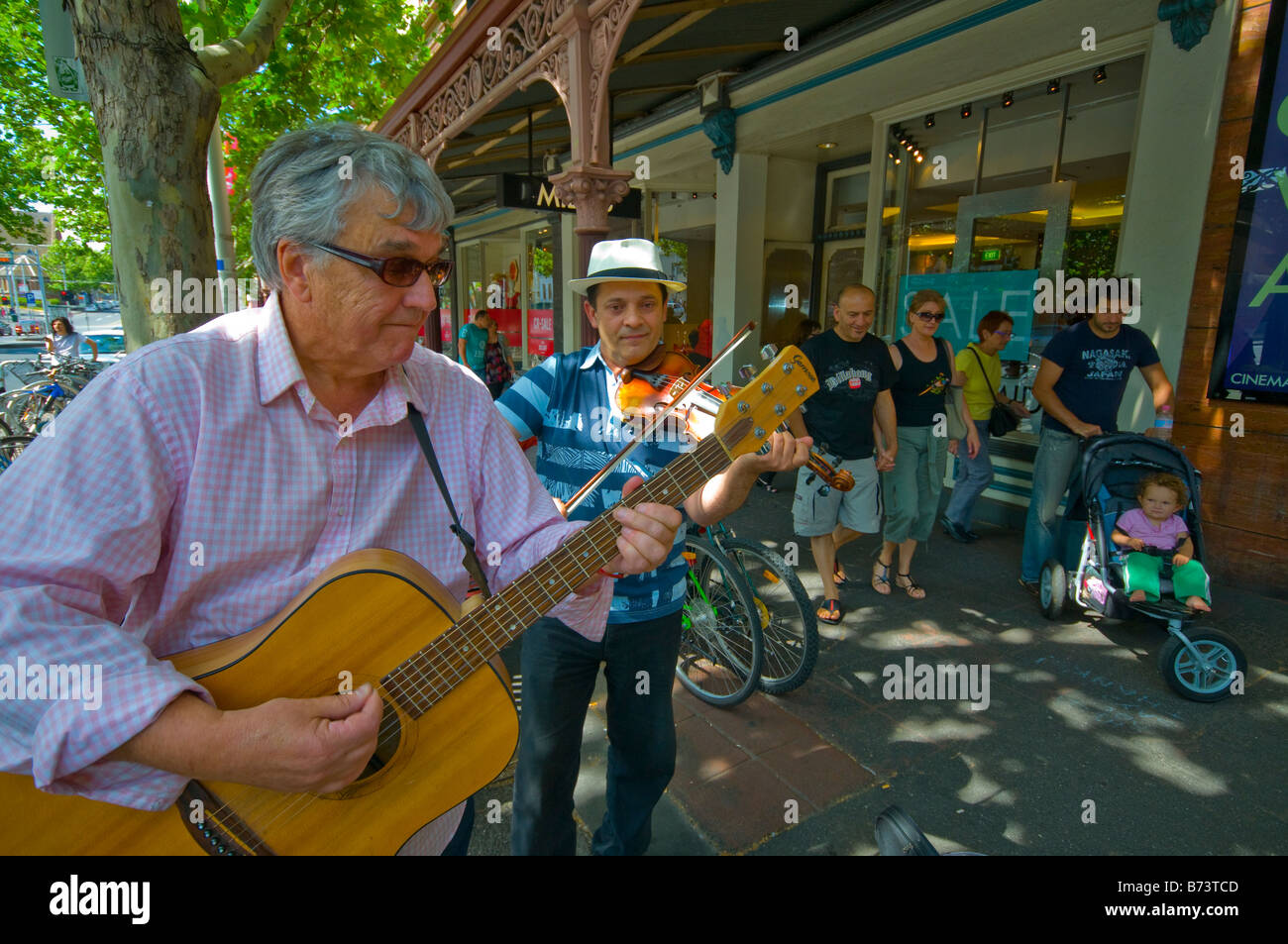 Buskers in Lygon Street Melbourne Australia Stock Photo