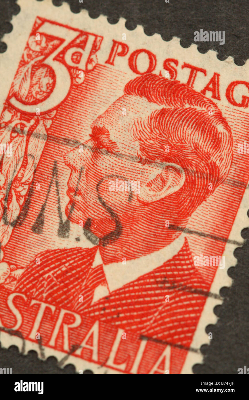 Australian postage 3 penny mail stamp featuring King George VI 6th from the 1940s Stock Photo