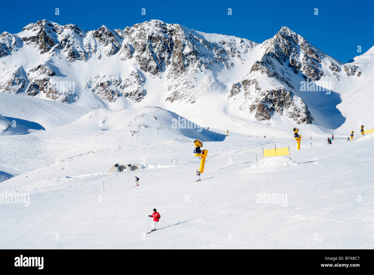 skiing near mountain station Gamsgarten at Stubai Glacier in Tyrol, Austria Stock Photo
