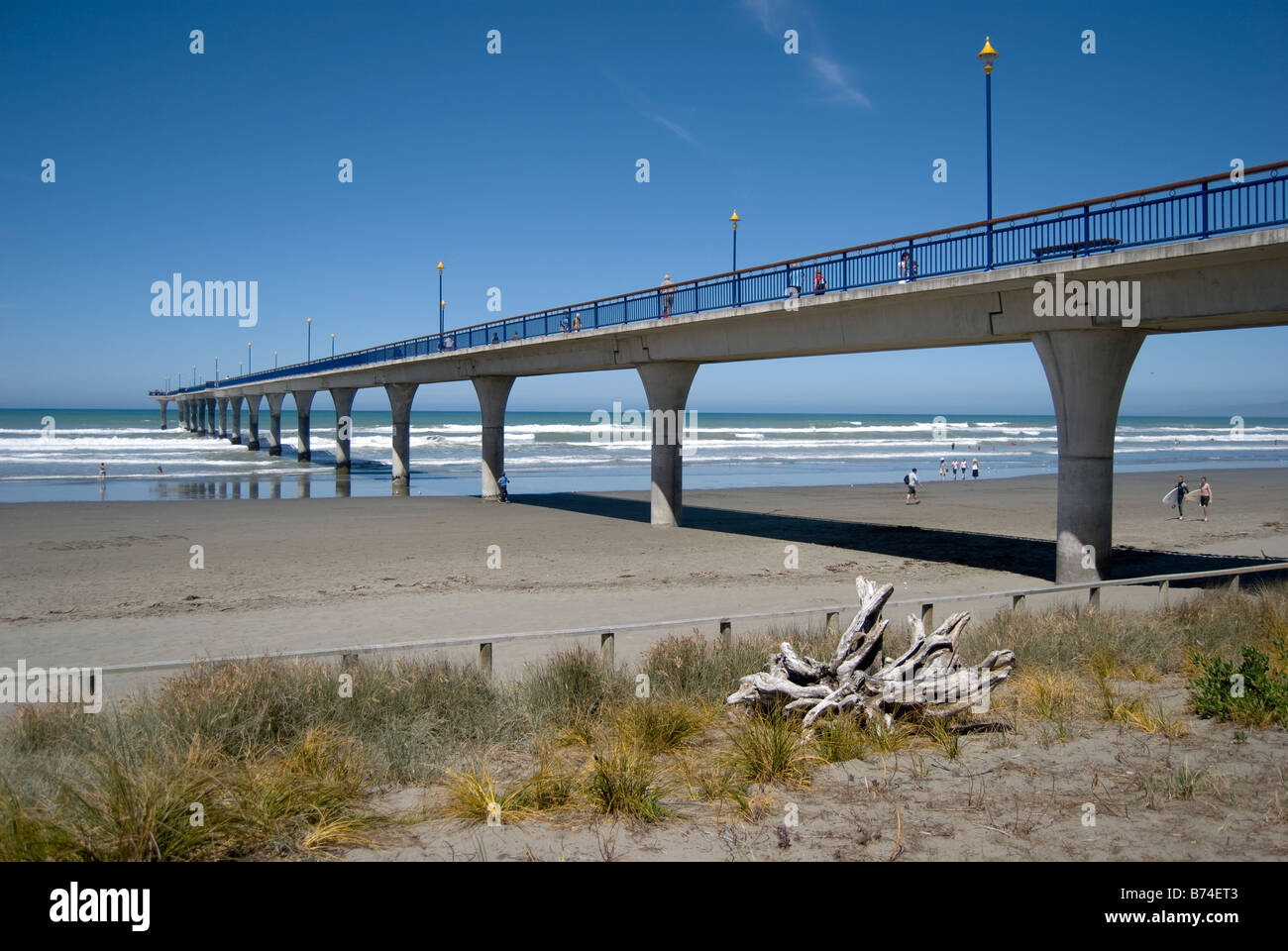 New Brighton beach and pier, New Brighton, Christchurch, Canterbury, New Zealand Stock Photo