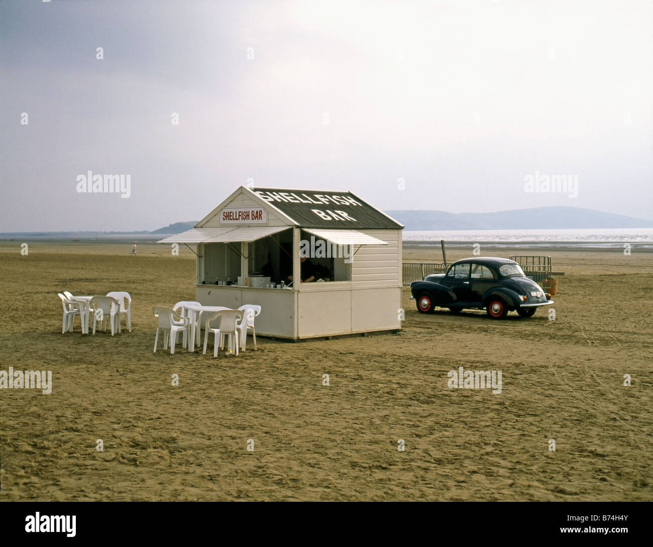 A shellfish bar on the beach at Weston super Mare in the West of ...
