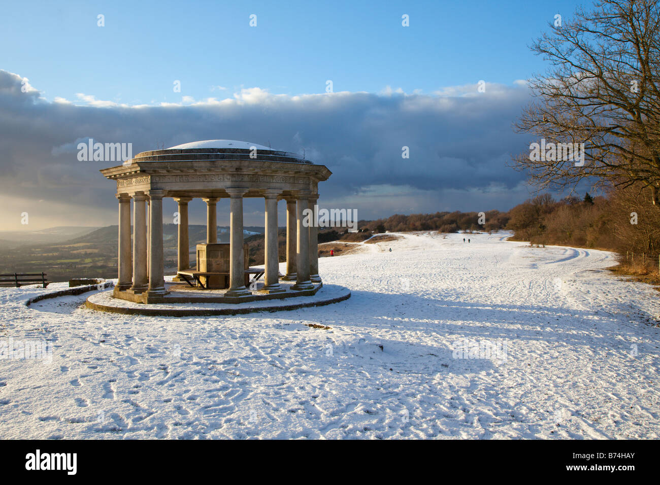 The Inglis folly on the North Downs near Reigate hill covered in snow Stock Photo