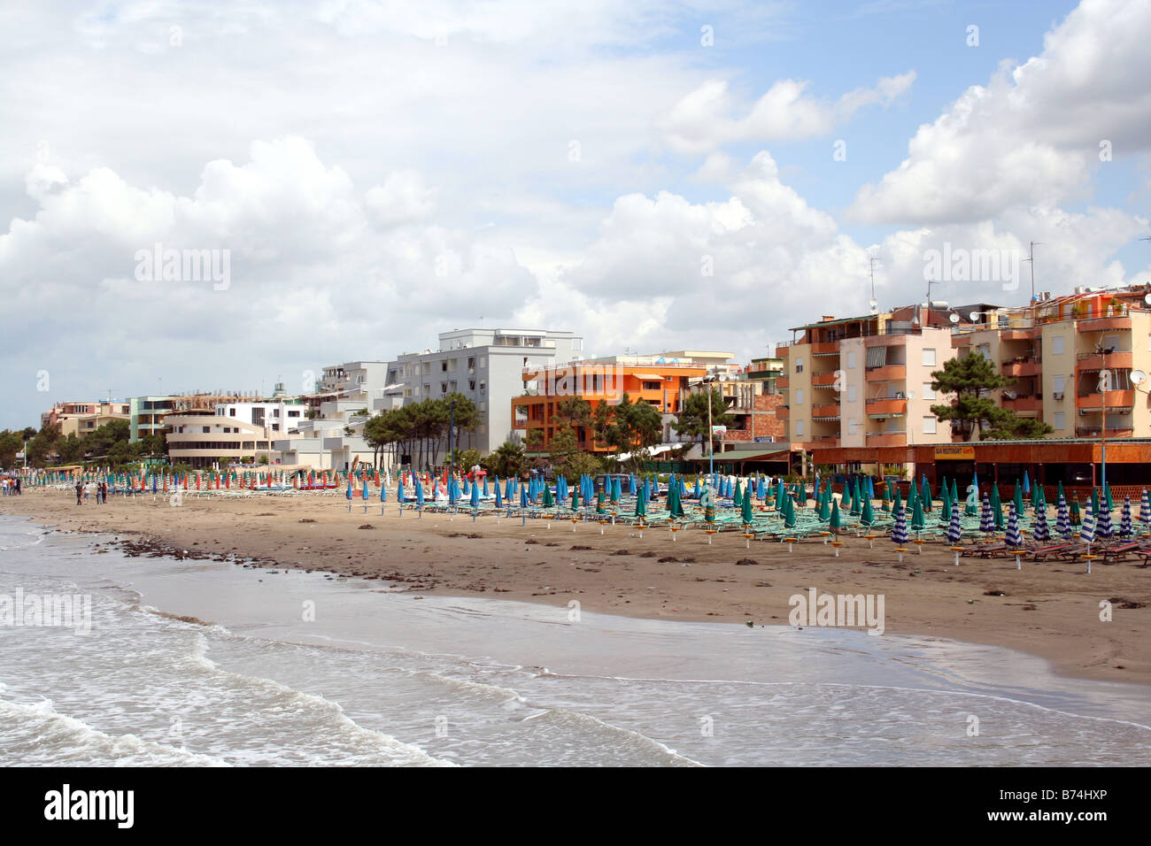 Beach and Hotels in Albanian Resort City of Durres/Durresi, Albania Stock Photo