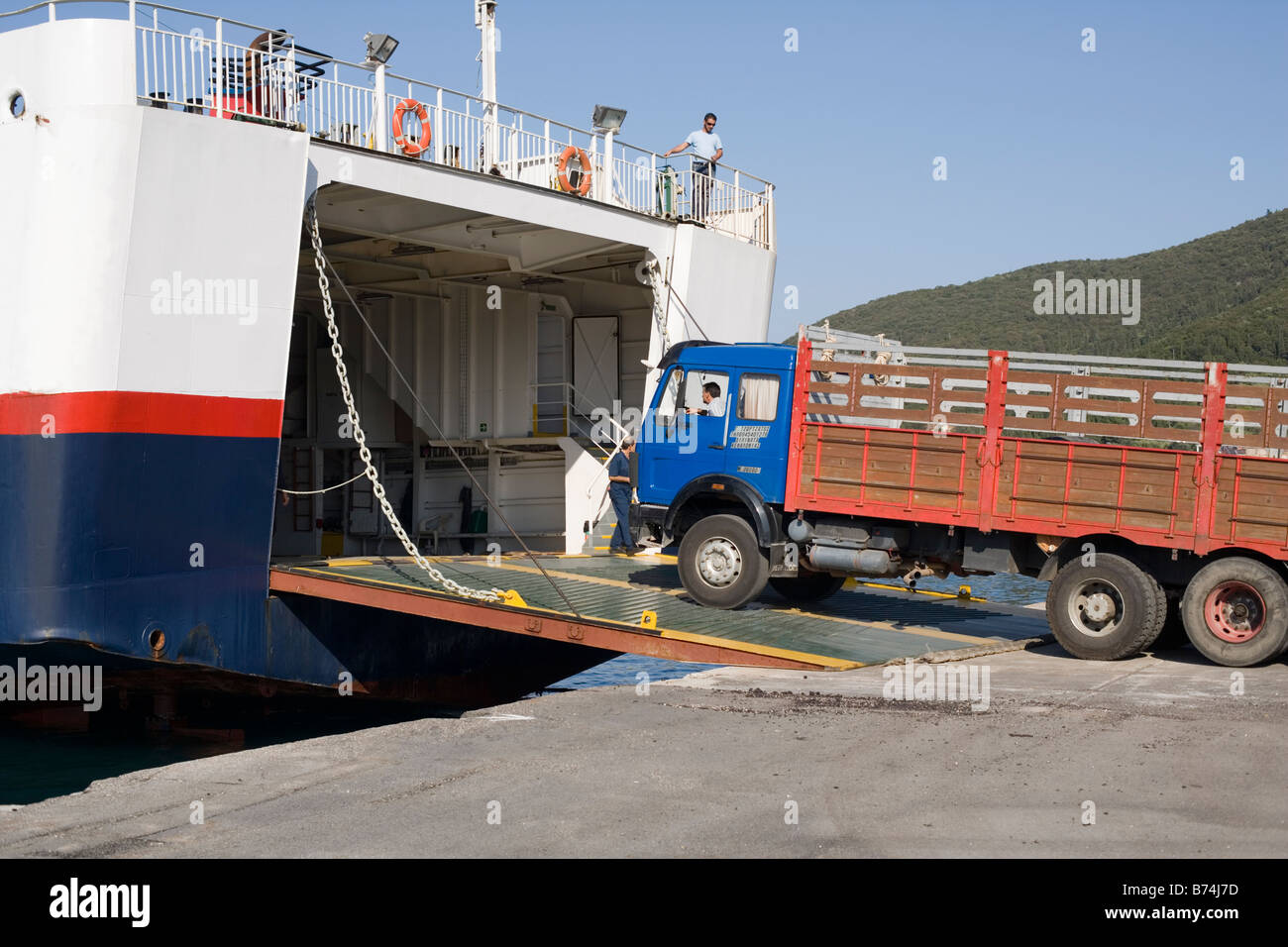 Ferry loading at Sami, Kefalonia, Greece Stock Photo