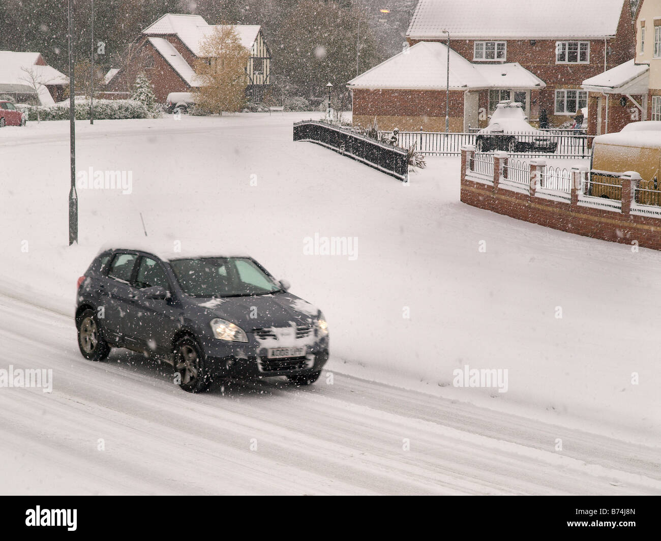 lifestyle picture , Black car moving through snowfall in Norfolk