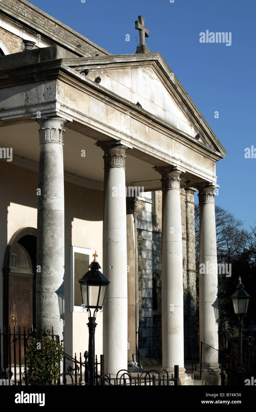 Closeup telephoto shot of the entrance of St Mary the Virgin in