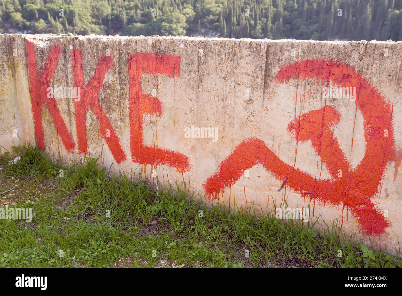 Political graffiti -  near Fiskardo, Kefalonia, Greece, Europe Stock Photo