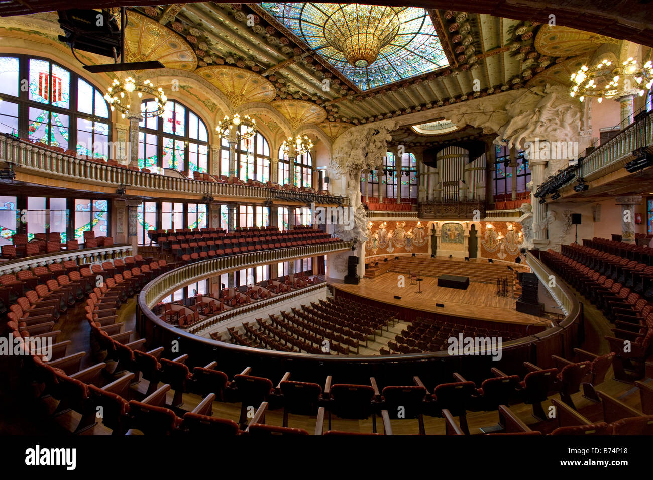 The 2,200 seater concert hall at the Palau de la Musica Catalana, Barcelona Stock Photo