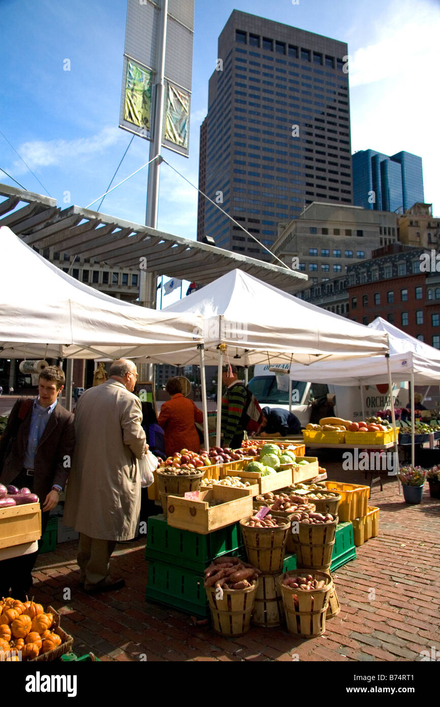 City Hall Plaza Farmers Market in downtown Boston Massachusetts USA