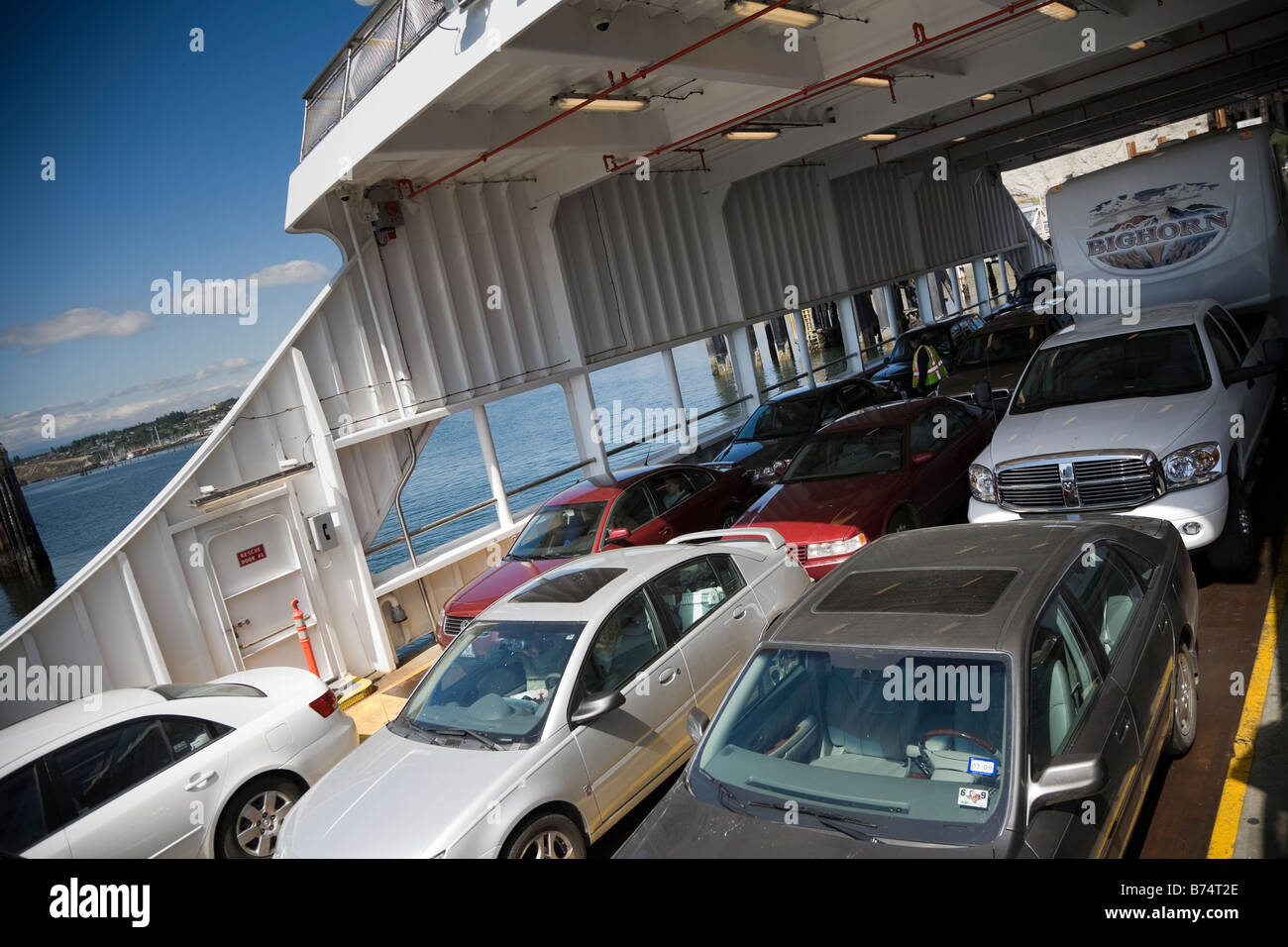 Vehicles loaded inside a car ferry, Port Townsend Ferry Keystone Washington, USA Stock Photo