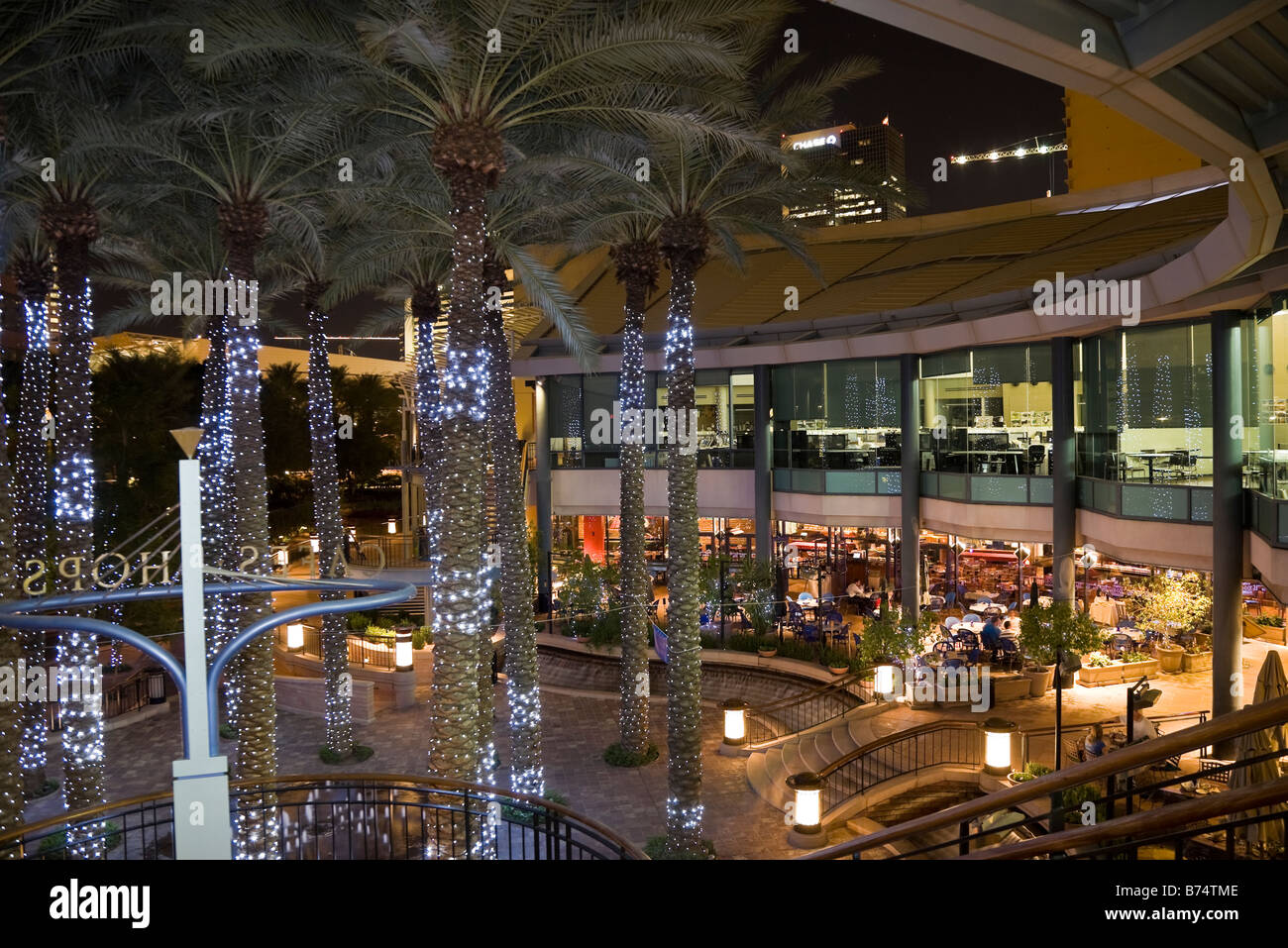 Courtyard gardens illuminated by night in the Arizona Center Downtown