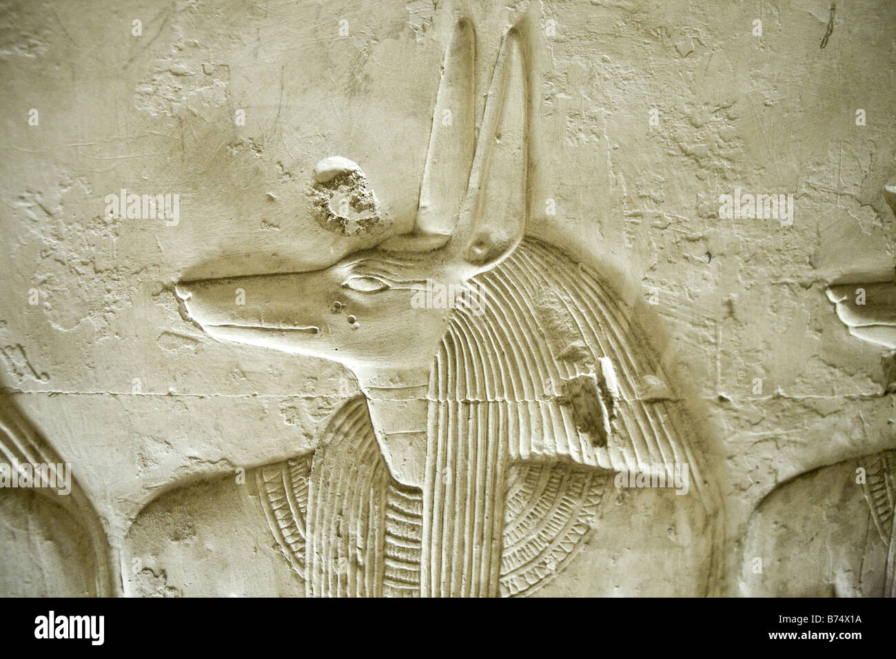 Relief work from sanctuary within the Temple of Seti I at Abydos, Nile Valley Egypt Stock Photo