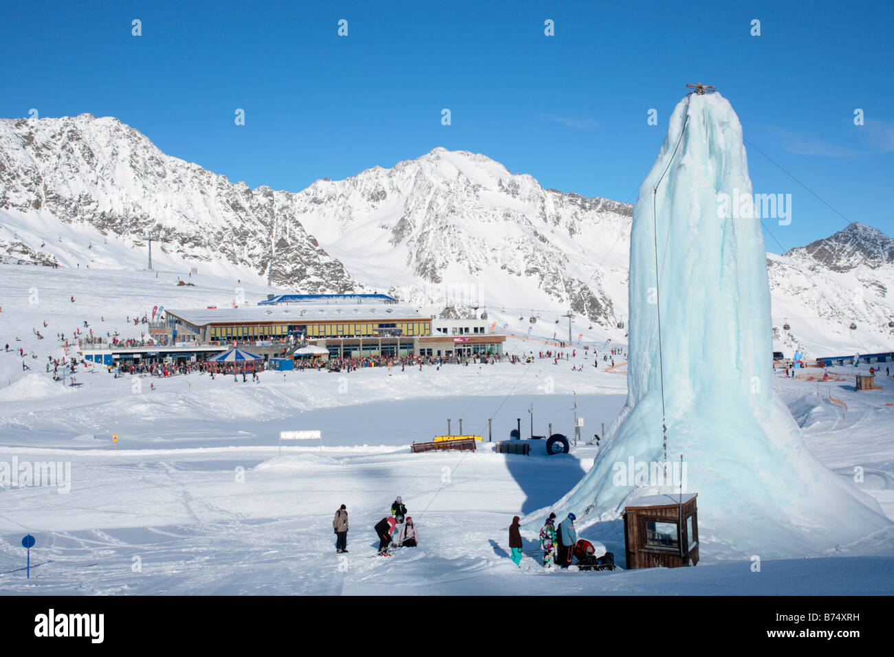 panoramic view of mountain station Gamsgarten at Stubai Glacier in Tyrol, Austria Stock Photo