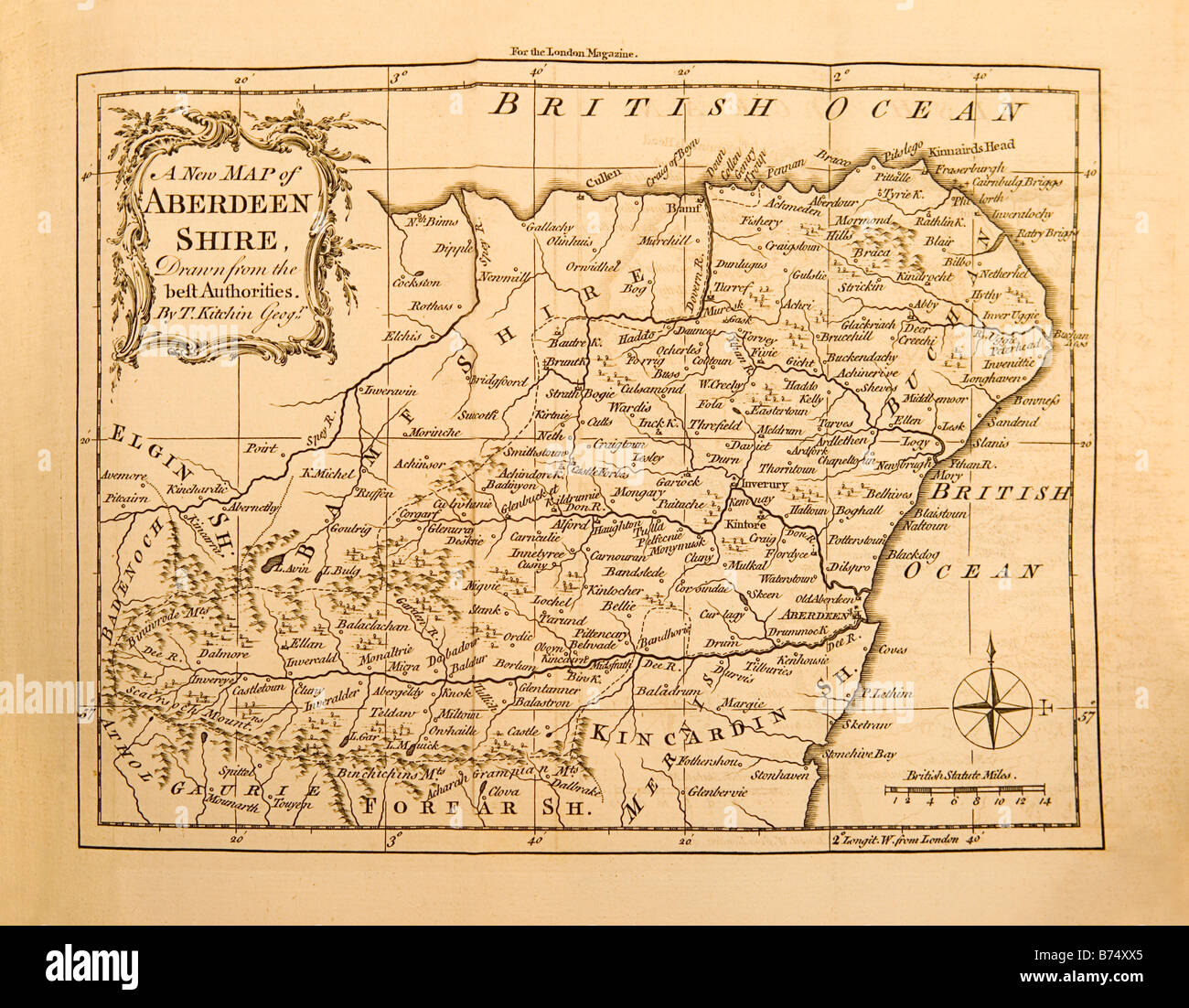 An old map of Aberdenshire in Scotland Stock Photo