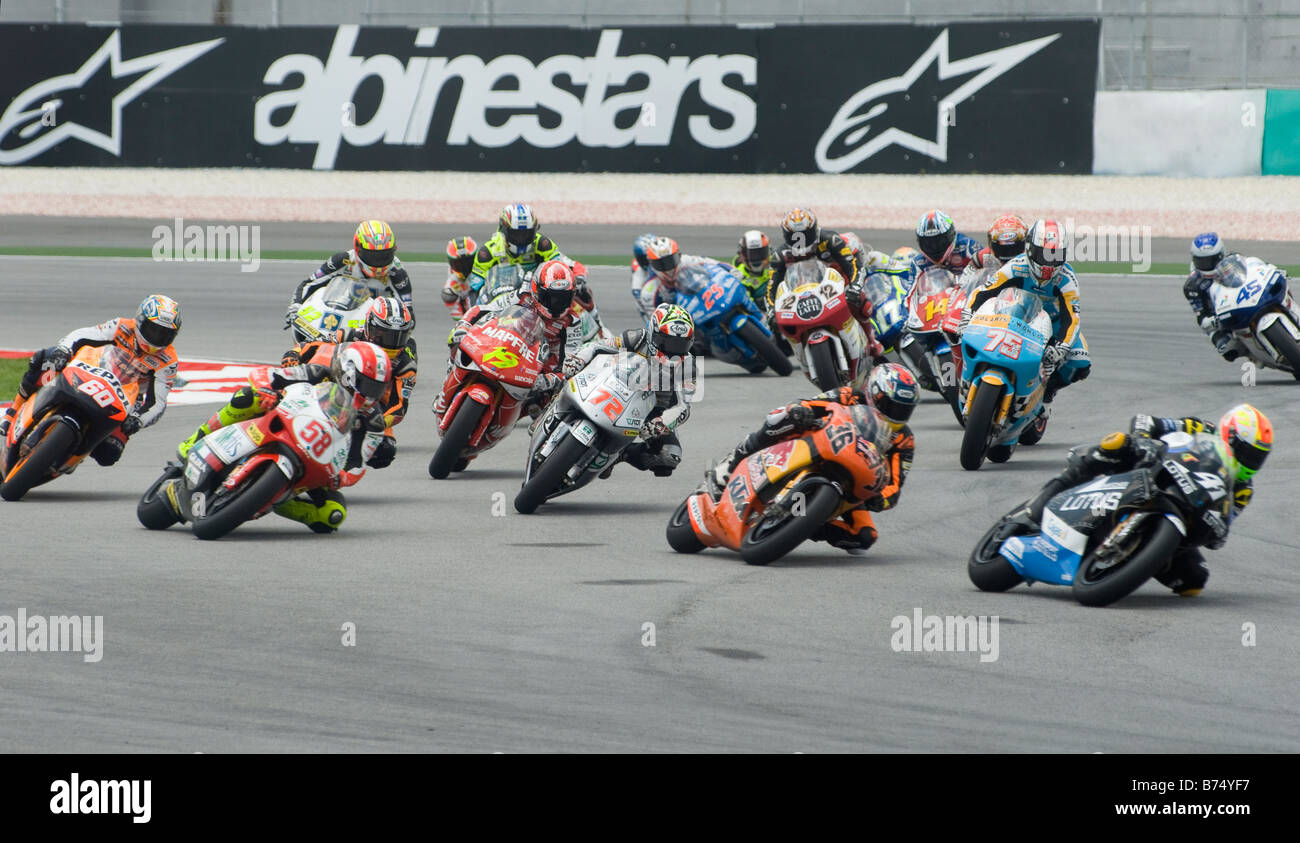 Sepang Malaysia October 19 2008 250cc riders racing at 2008 Polini Malaysian Motorcycle Grand Prix Sepang Circuit Malaysia Stock Photo