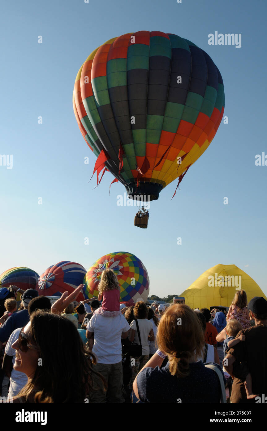 Hot air balloons in flight at the Dansville Balloon Festival, NY USA