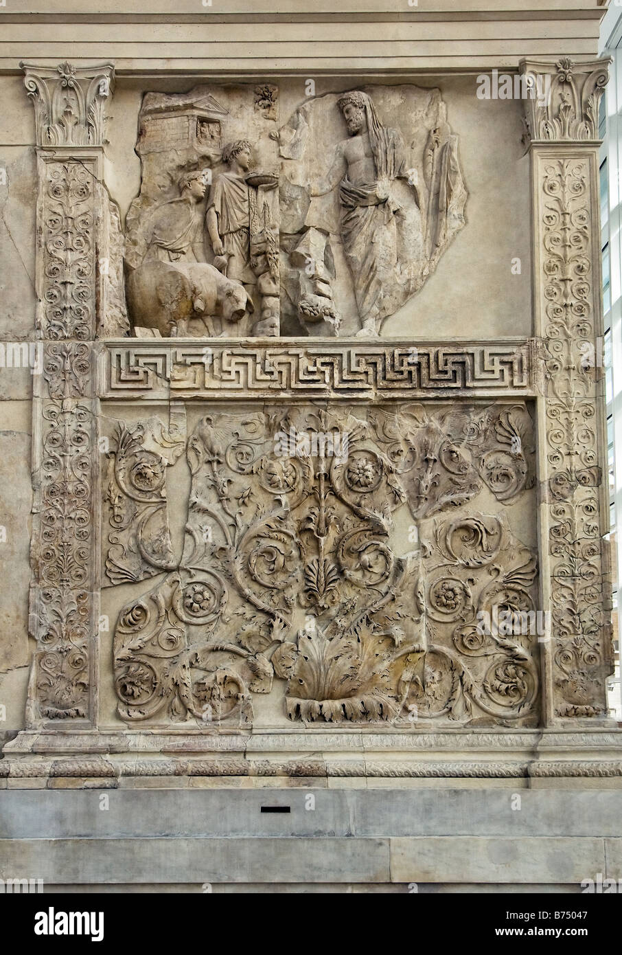 Roman altar of the Ara Pacis in Rome Stock Photo