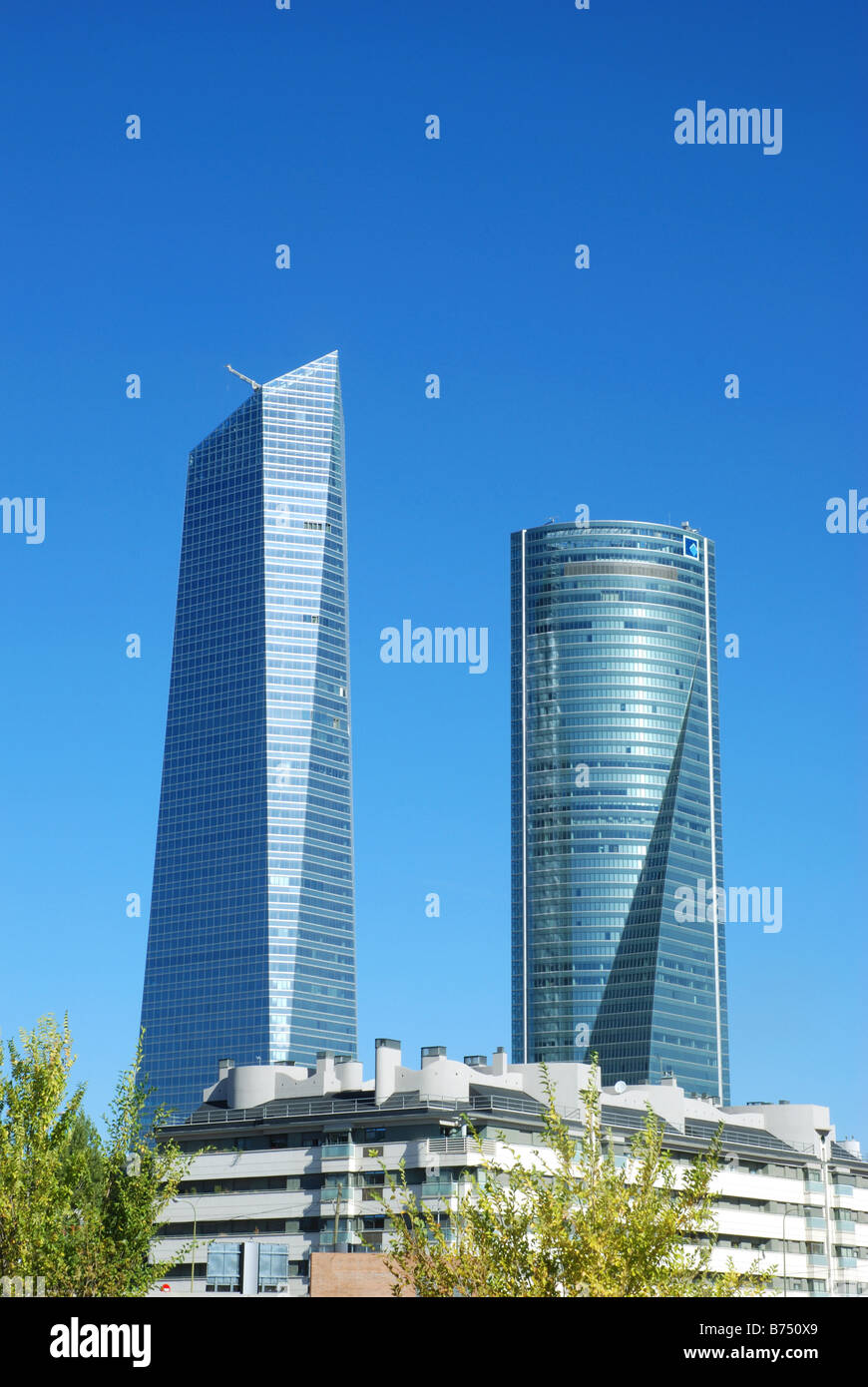 Tower Espacio and Tower Cristal. Madrid. Spain. Stock Photo