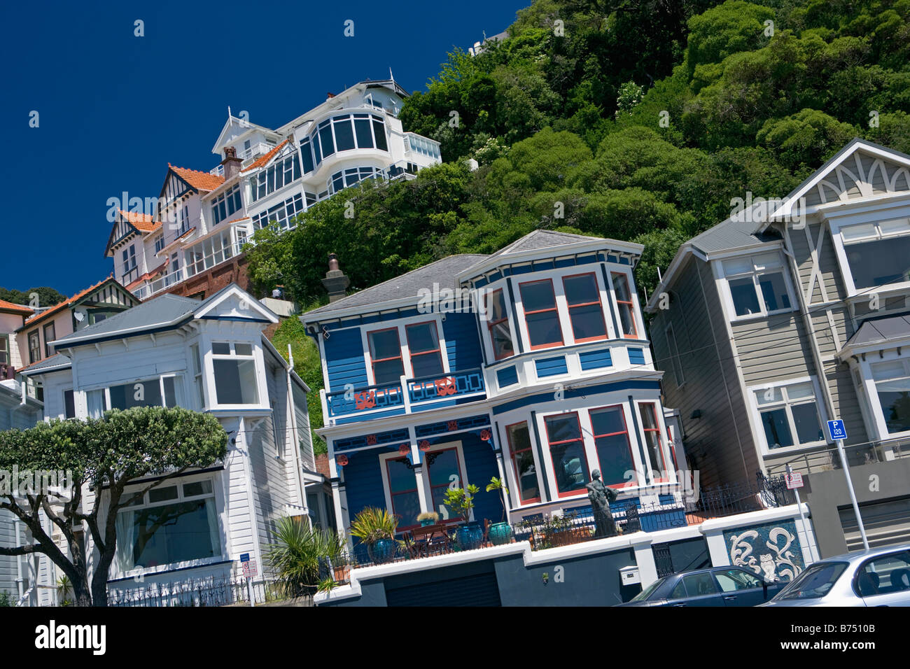 New Zealand, North Island, Wellington, colourful houses Stock Photo Alamy