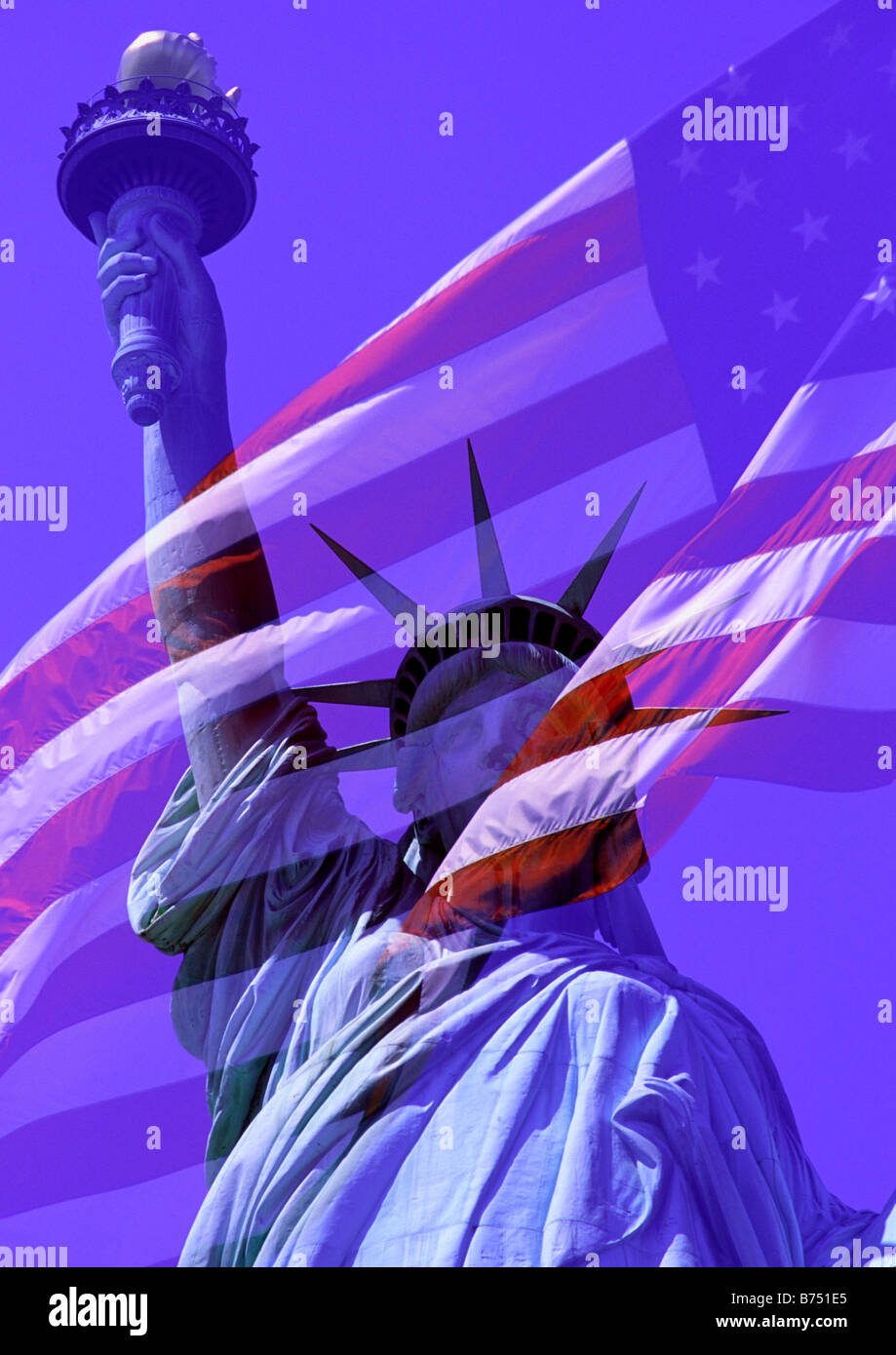 The Statue of Liberty and the American Flag montage or composite showing patriotism and freedom Stock Photo