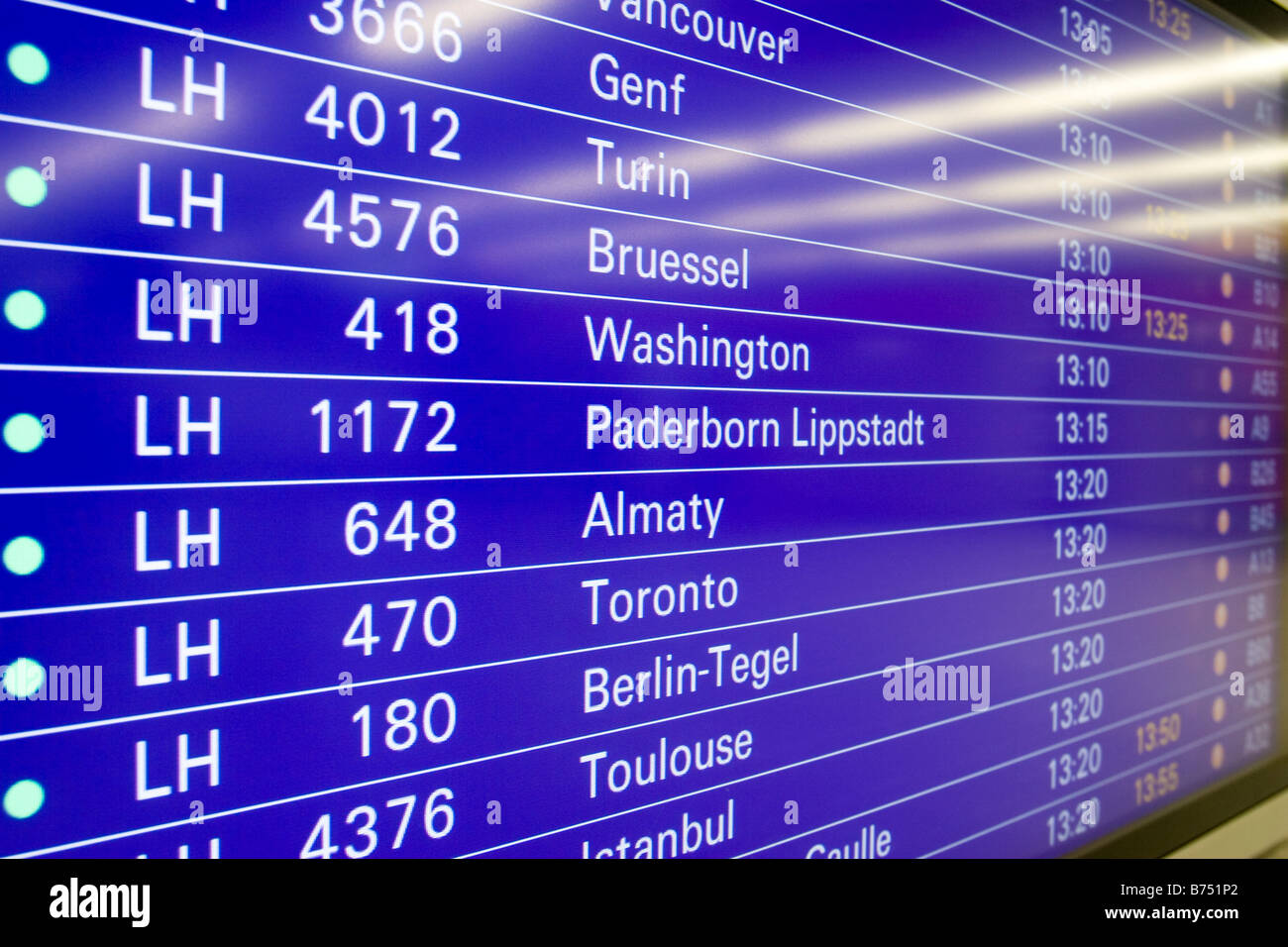 Airport Flight Schedule Screen Showing International Flights With B751P2 