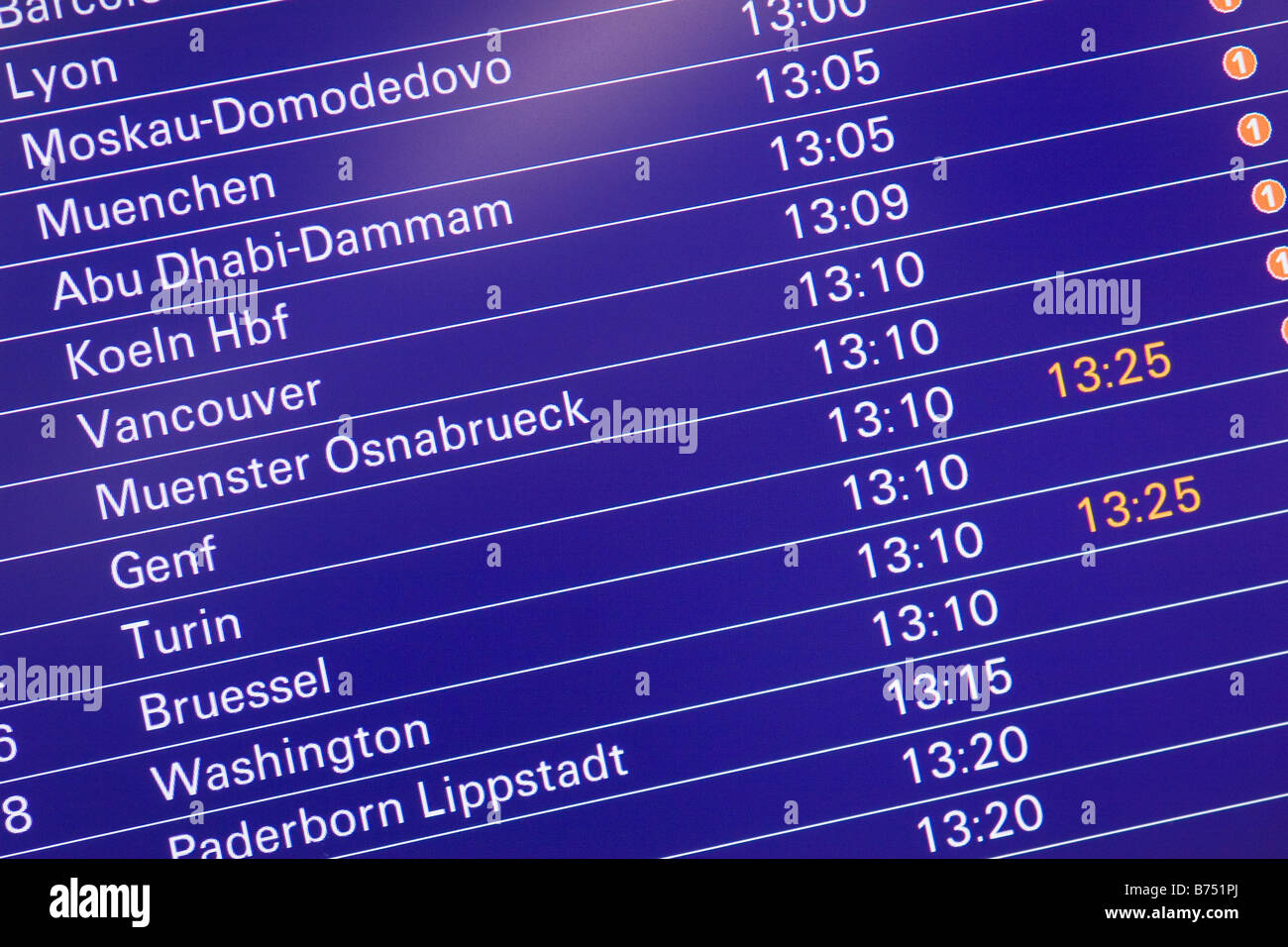 Airport flight departure schedule screen showing international flights