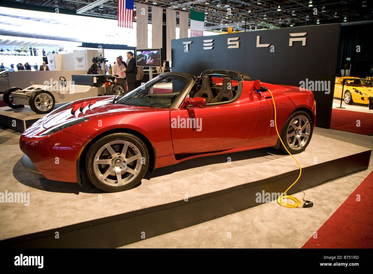 Detroit Michigan The Tesla Roadster electric car on display at the