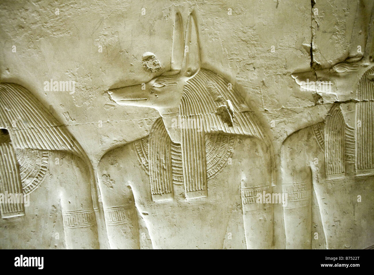 Relief work from sanctuary within the Temple of Seti I at Abydos, Nile Valley Egypt Stock Photo