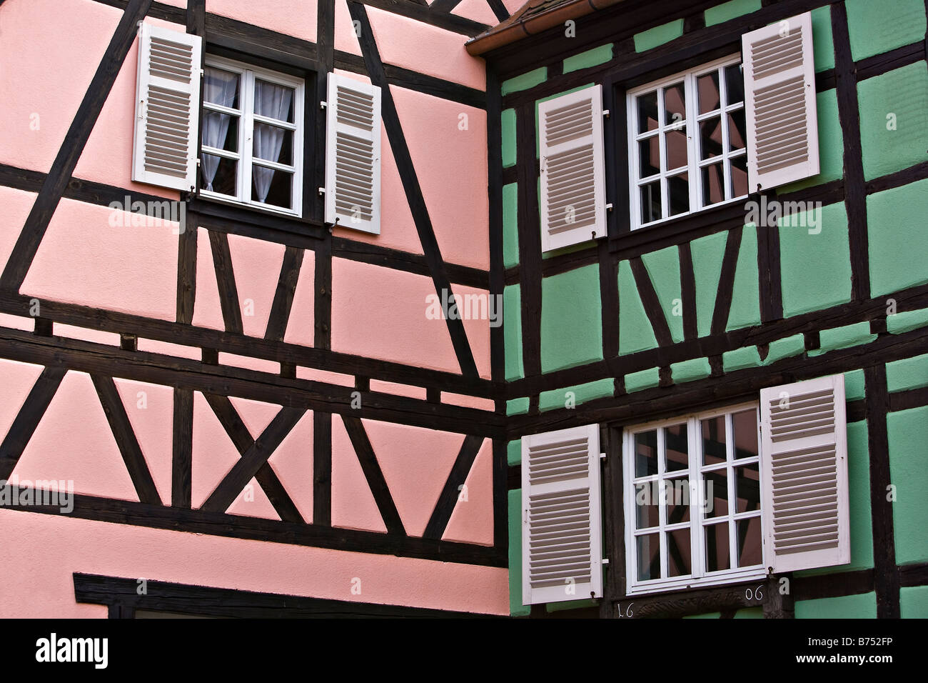 three windows, shutters Colmar Alsace France Europe Stock Photo