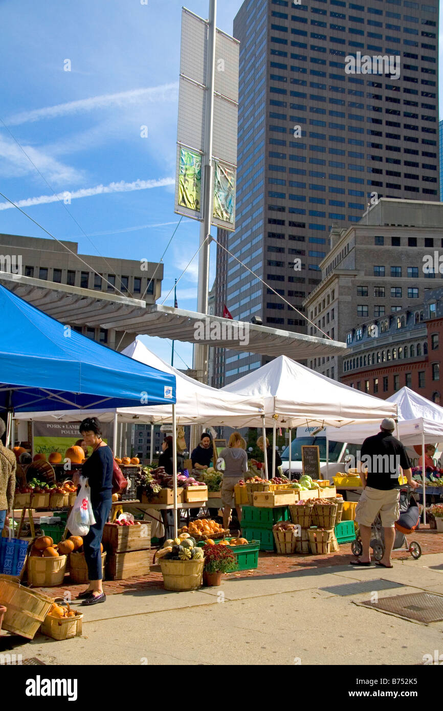 City Hall Plaza Farmers Market in downtown Boston Massachusetts USA