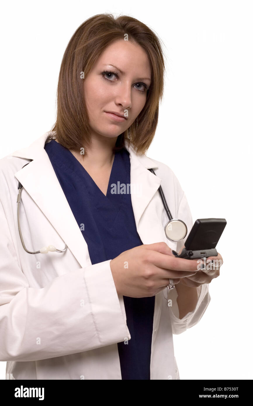 Lady doctor pager Stock Photo