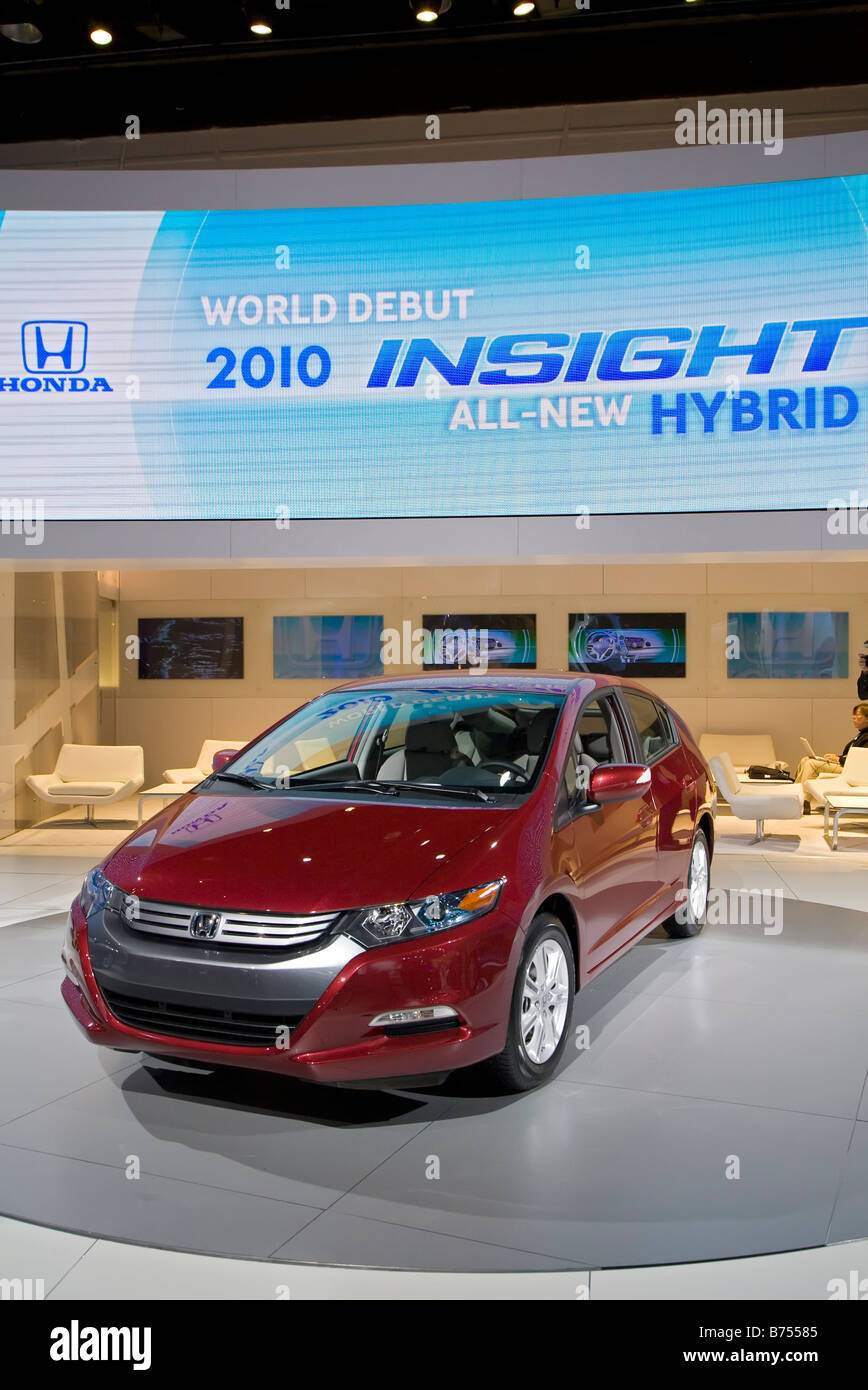 Detroit Michigan The Honda Insight hybrid car on display at the North American International Auto Show Stock Photo