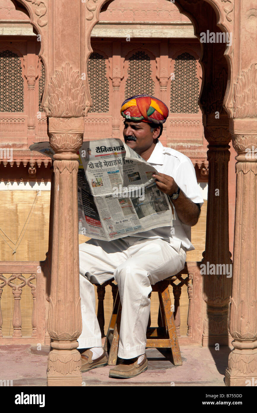 indian man at junagarh red fort bikaner reading the news paper Stock ...