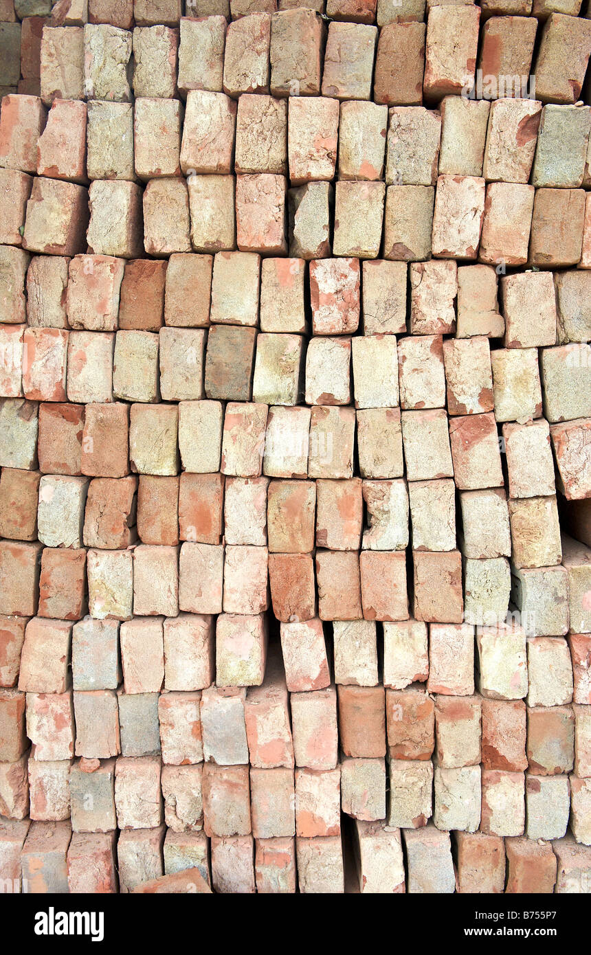 India Vrindavan a pile of bricks made out of clay from the Yamuna river Stock Photo