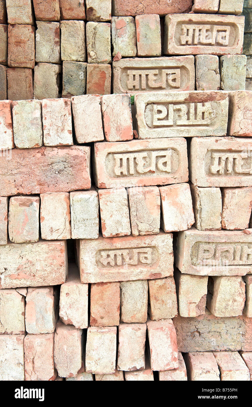 India Vrindavan a pile of bricks made out of clay from the Yamuna river Stock Photo