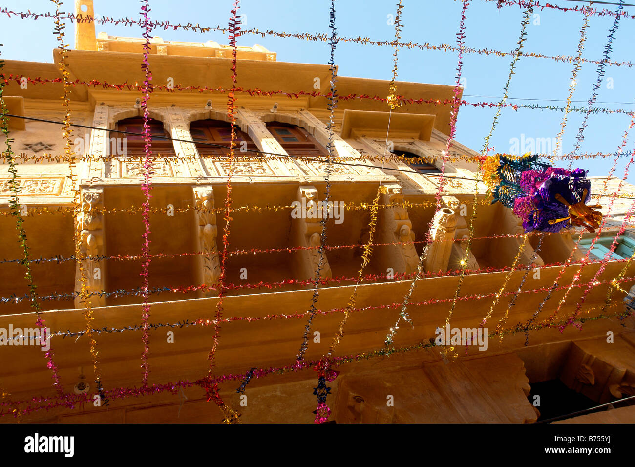 traditional indian merchants house or havelli with wedding decorations in a jaisalmer back street Stock Photo