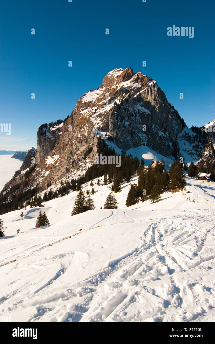 Grosser Mythen mountain peak in winter Schwyz Switzerland Stock Photo