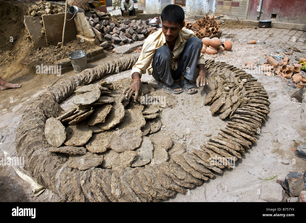 India Vrindavan Cow Dung Dried And Used As Cooking Fuel Stock