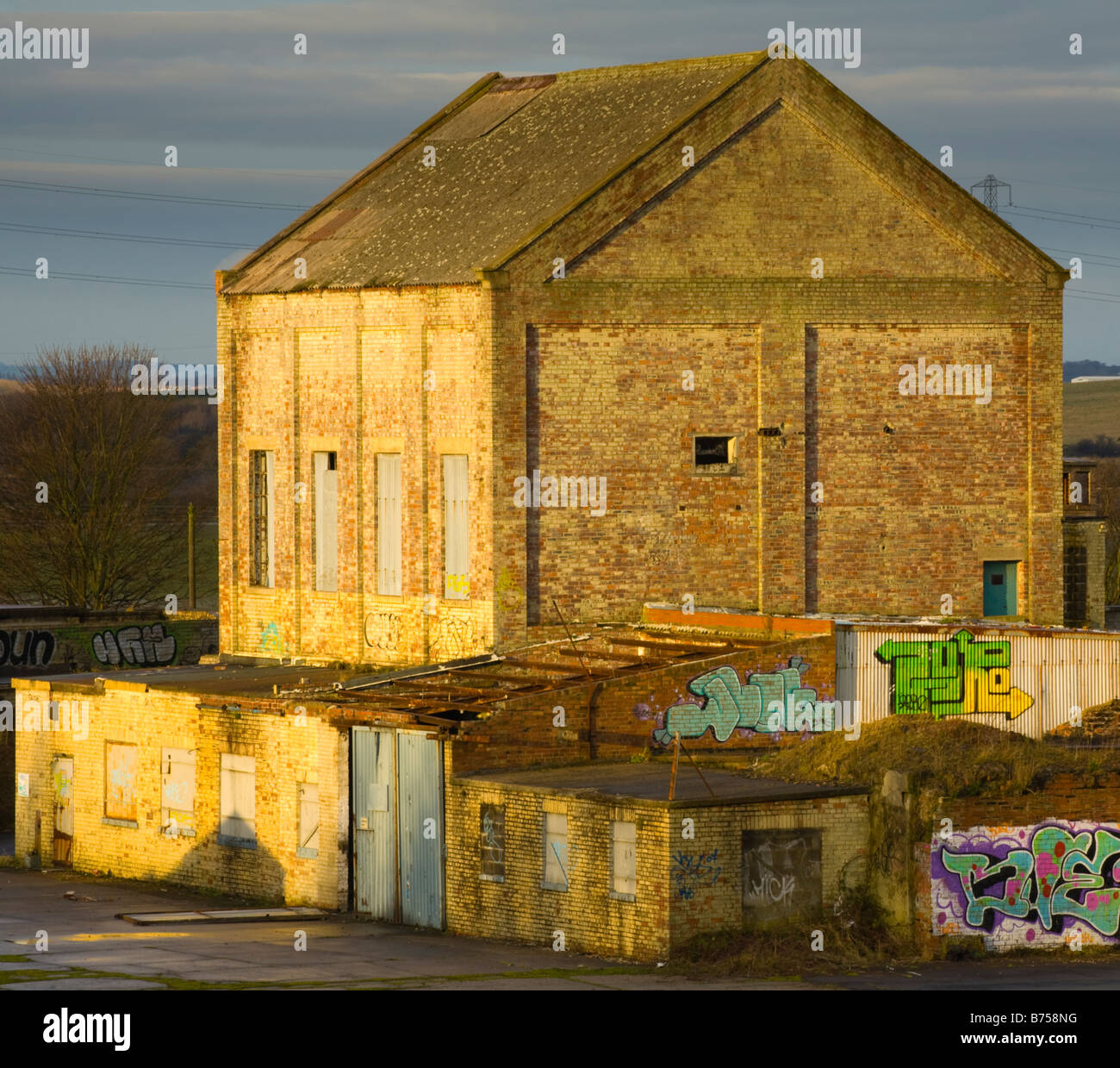 England, Tyne & Wear, East Holywell Colliery. Abandoned buildings from a bygone age - East Holywell Colliery near Backworth. Stock Photo