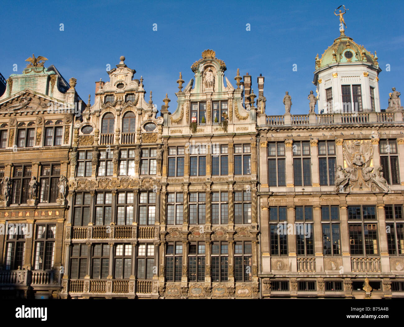 Facades of historic old buildings in famous Grand Place square Brussels Belgium 2009 Stock Photo