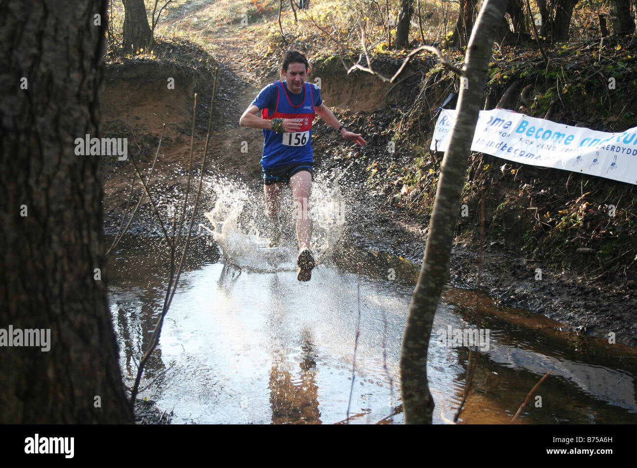 Runner in the Xmas Pud race Merthyr Mawr Mid Glamorgan South Wales Stock Photo