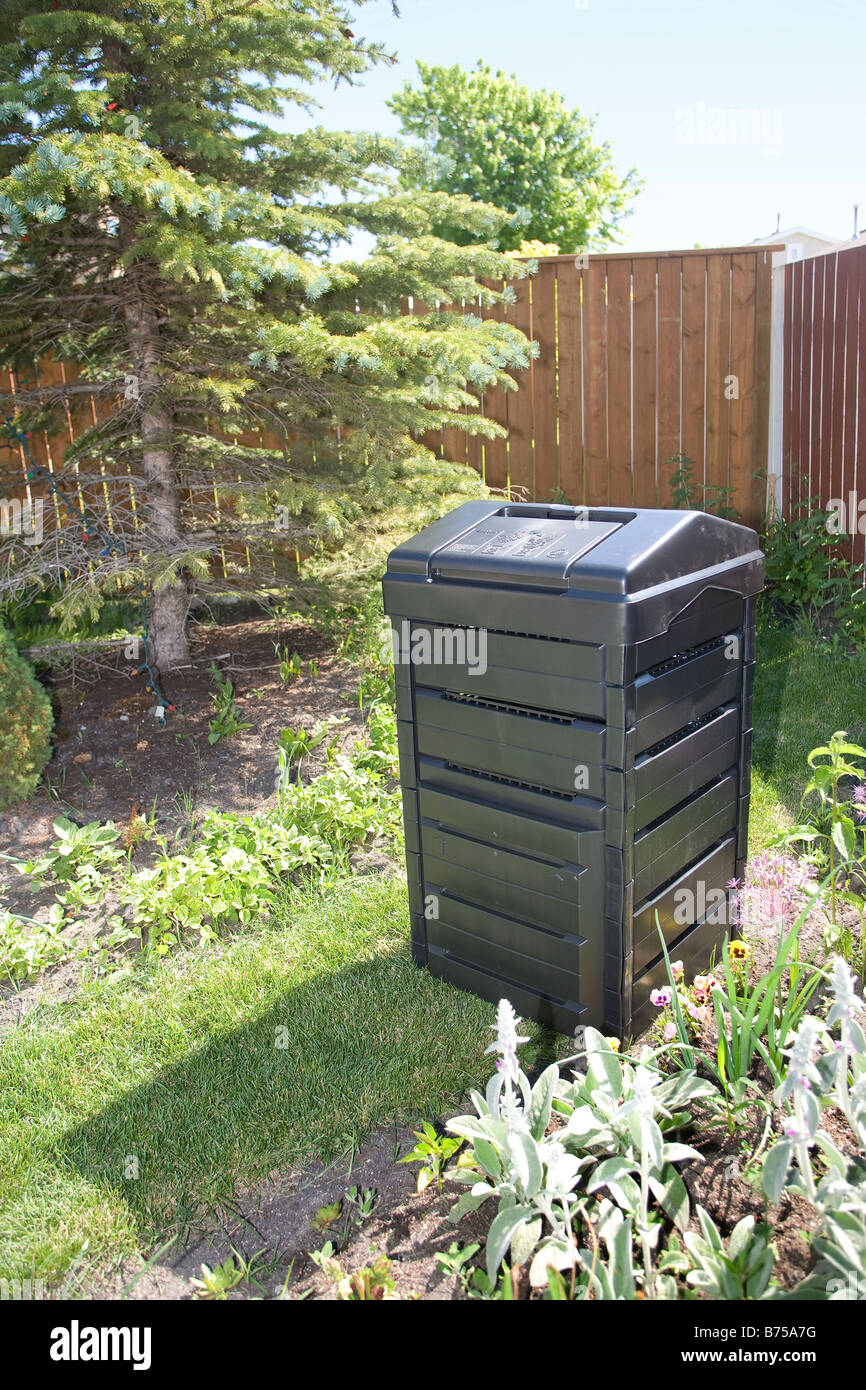 Composter In Backyard Winnipeg Manitoba Canada Stock Photo