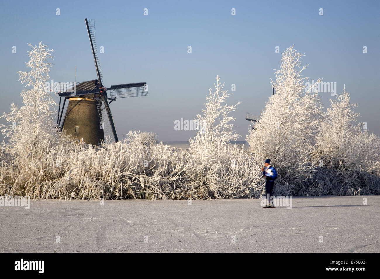 Ice skating in Kinderdijk, Holland Stock Photo Alamy