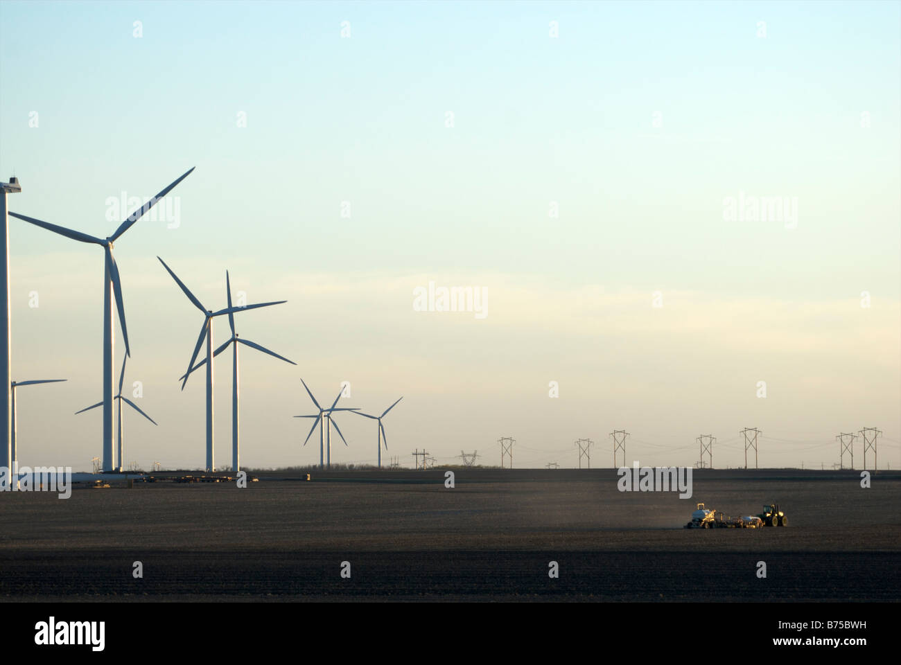 Extreme low angle upper portion of wind turbine Stock Photo