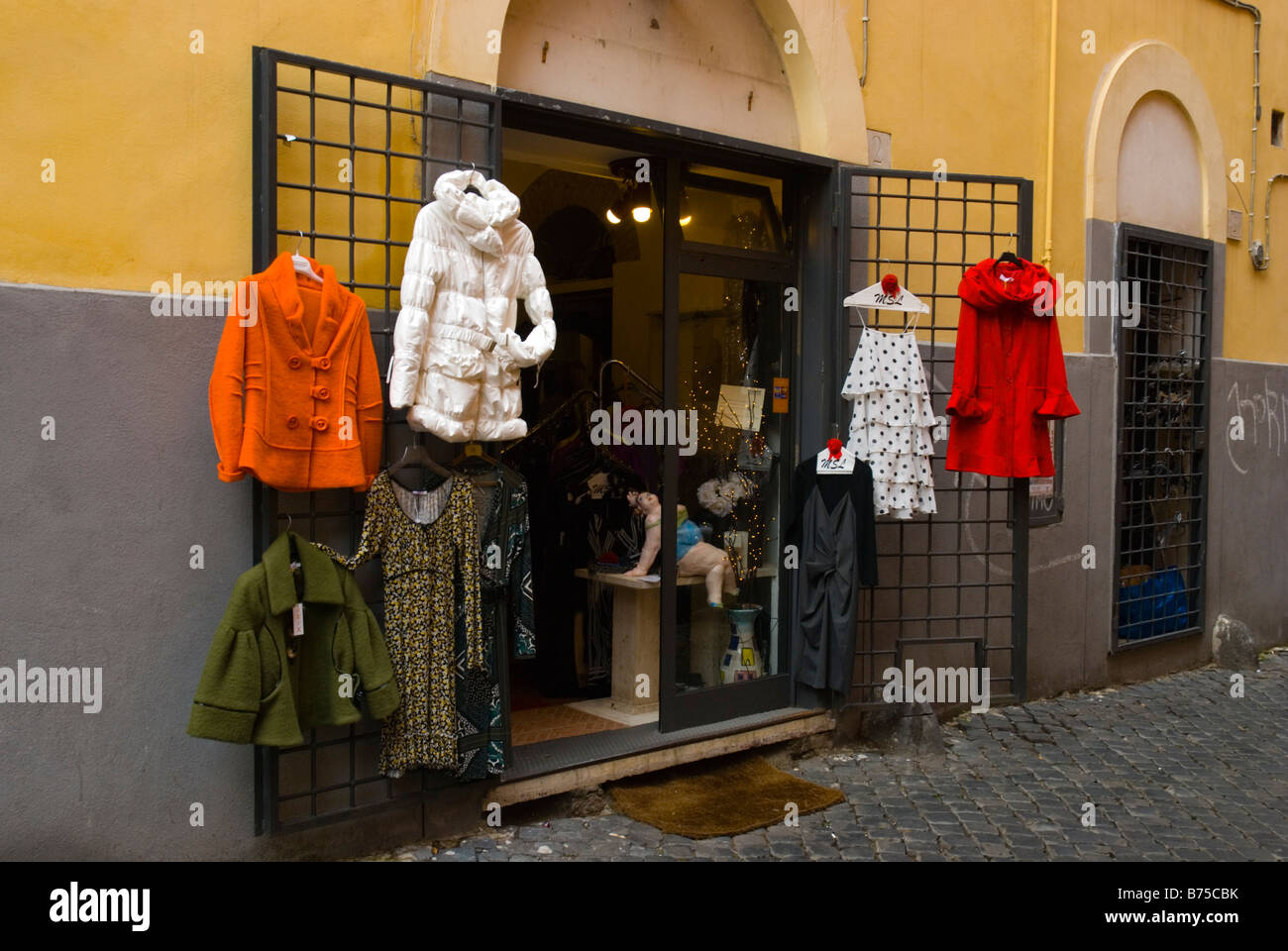 Clothing shop exterior Trastevere district Rome Italy Europe Stock